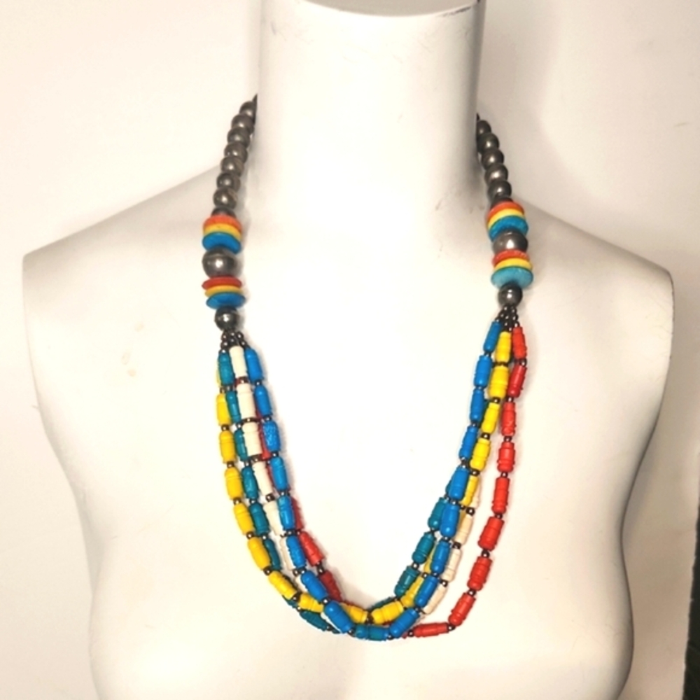 Chico's Vintage Native American STATEMENT Bold COLOR Beaded Necklace